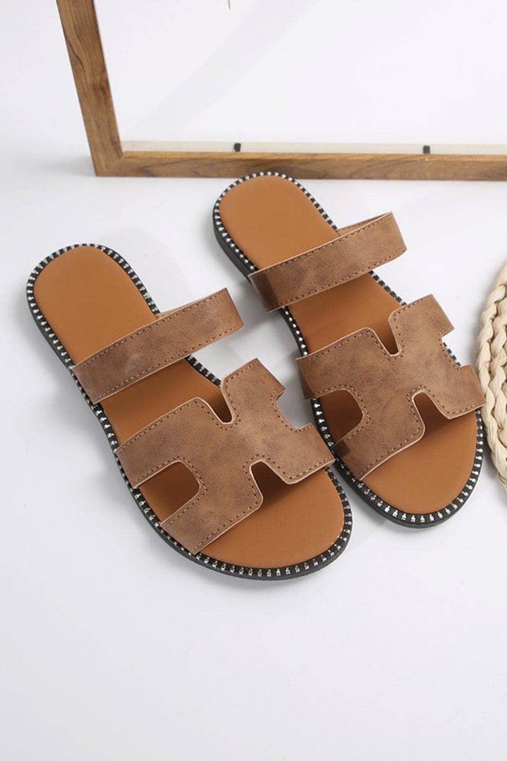 Leather Flat Slide Sandals