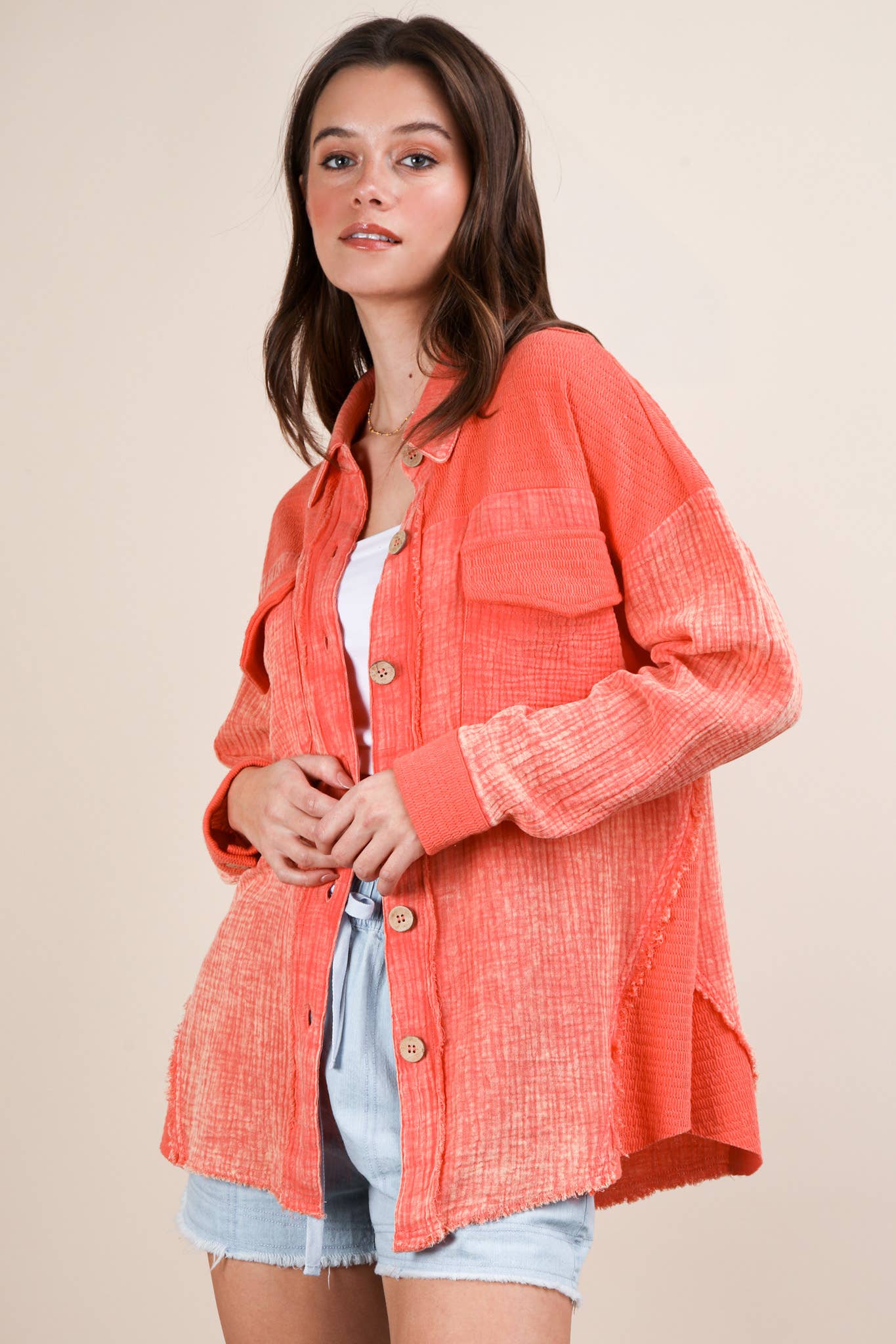 Mineral Washed Gauze Shacket Jacket