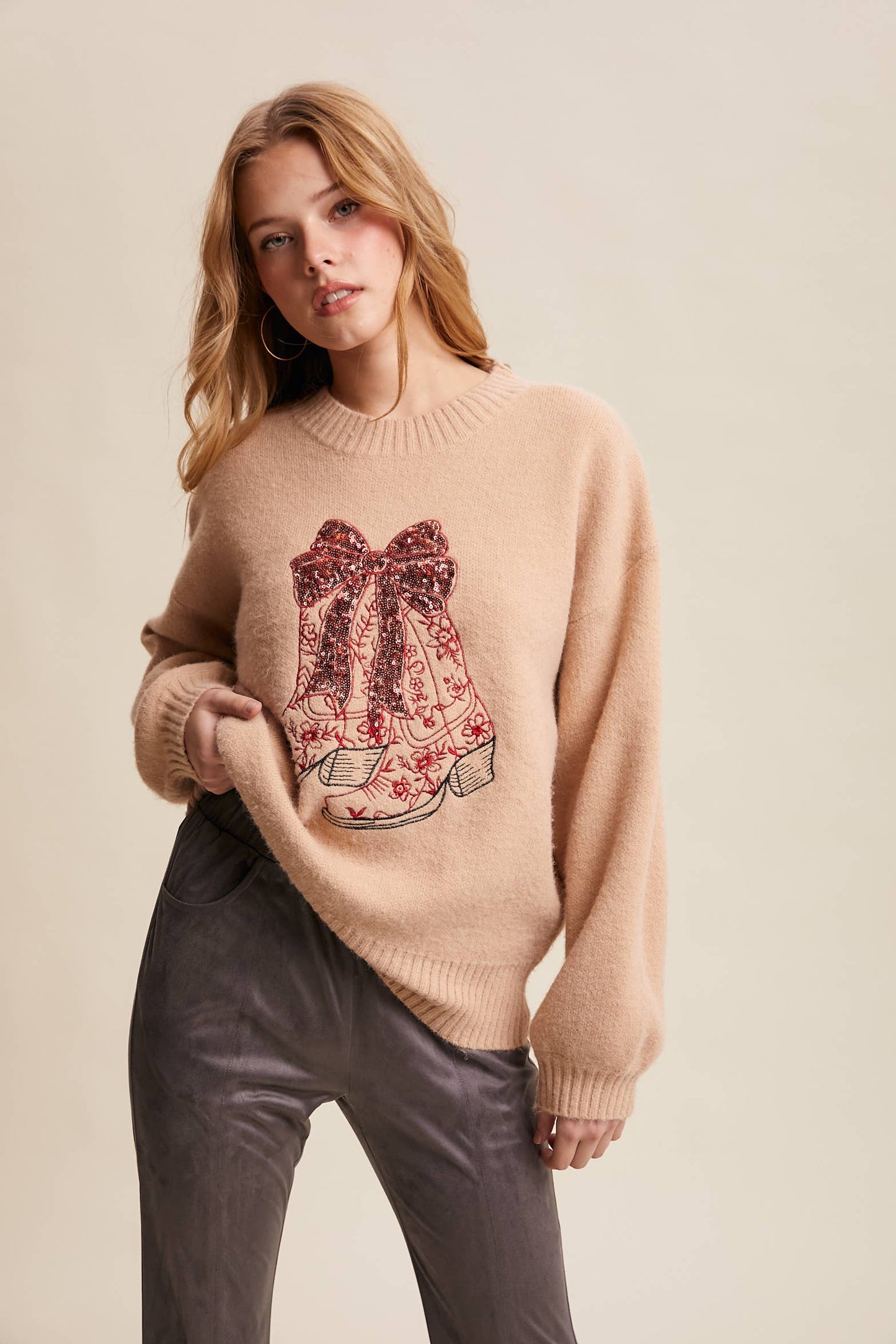 Sequin Cowboy Boot Sweater