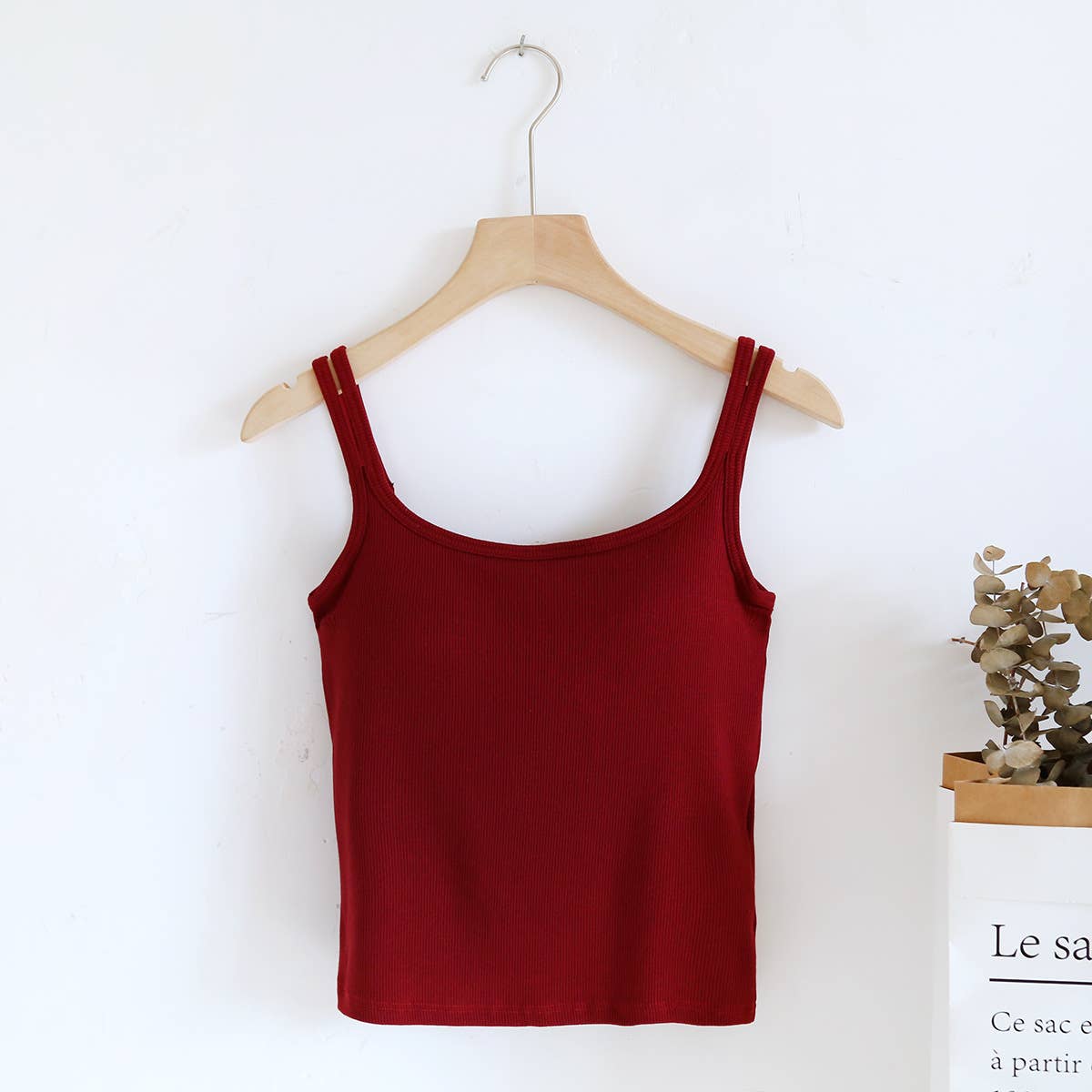 Basic Double strap crop tank with built-in bra: Burgundy