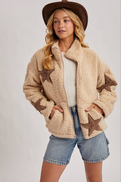 STAR-SHAPED FLEECE TEDDY JACKET