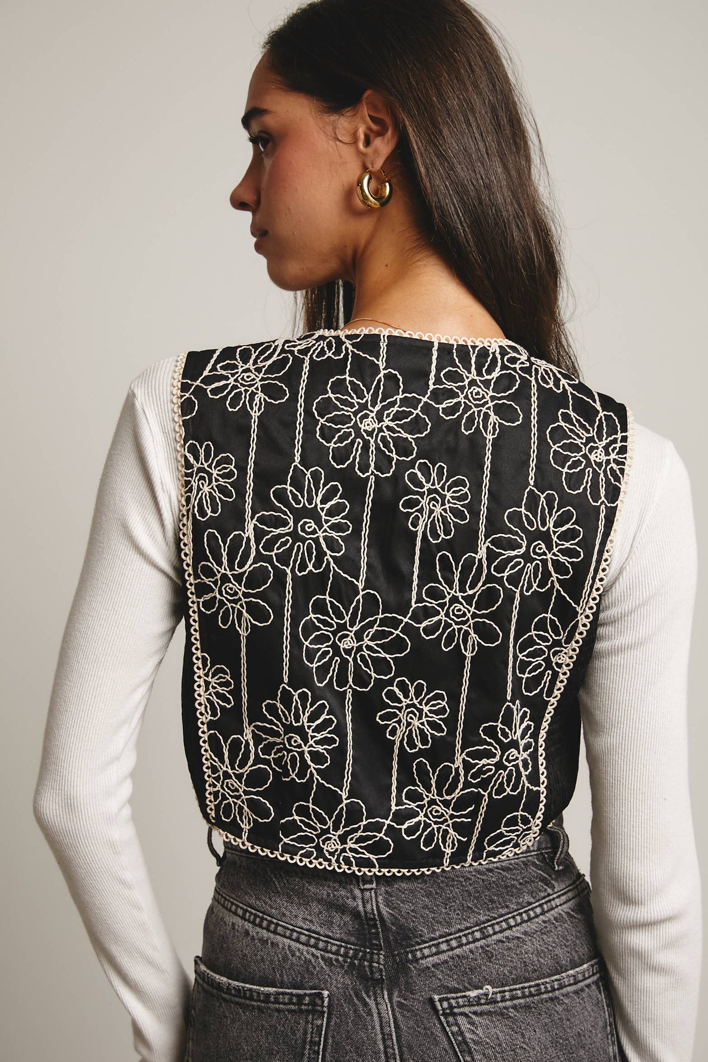 Embroidered Tie-Front Boho Vest
