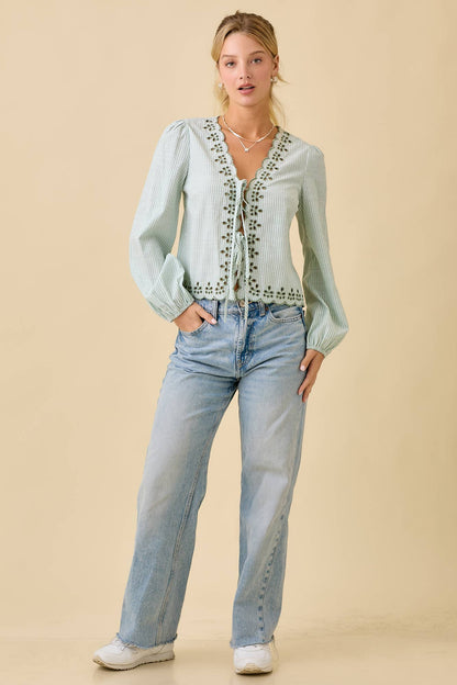 V-neck Scallop Embroidered Top