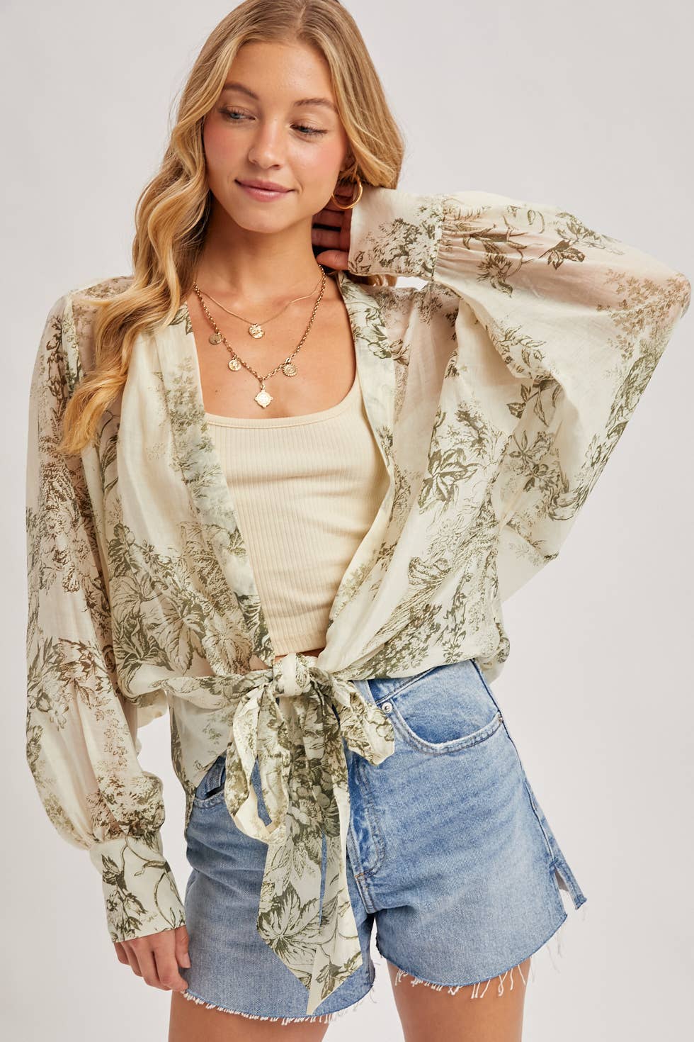BOTANICAL BALLOON SLEEVE KIMONO