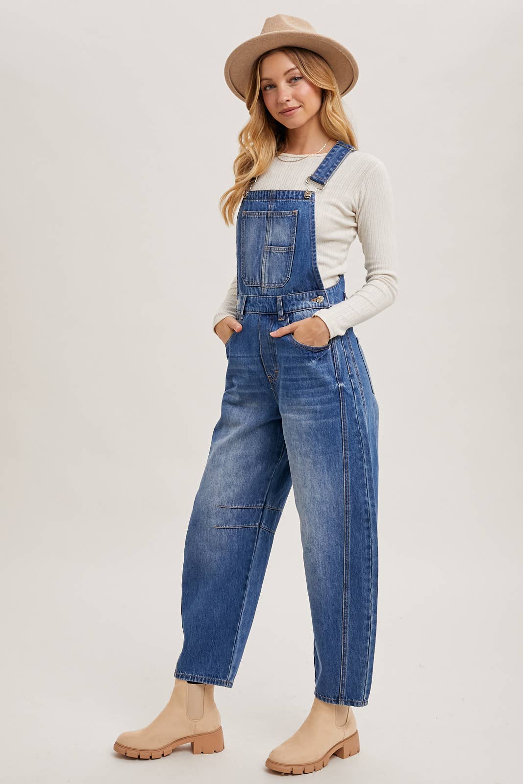 DENIM BARREL OVERALLS