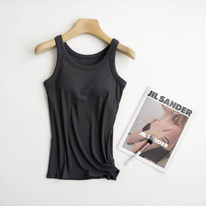Essential Basic Rib Soft tank top w built in bra: Black / S
