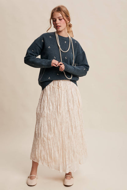 Embroidered Dot Knit Sweater
