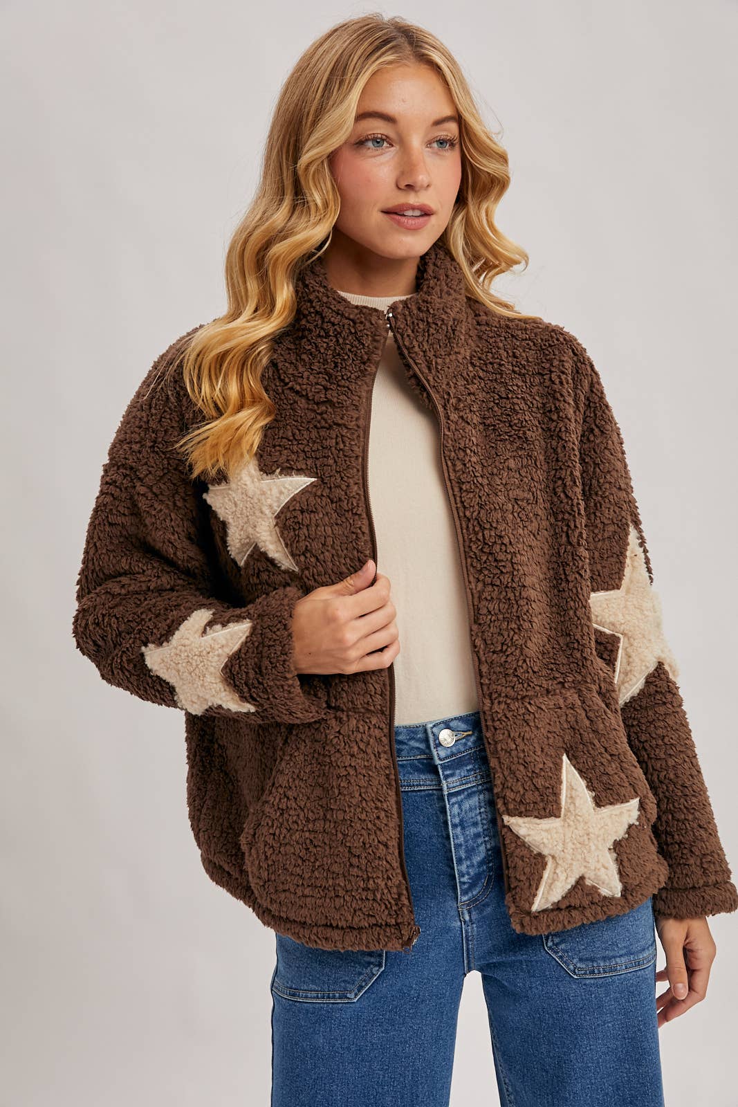 STAR-SHAPED FLEECE TEDDY JACKET