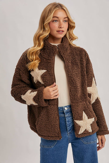 STAR-SHAPED FLEECE TEDDY JACKET