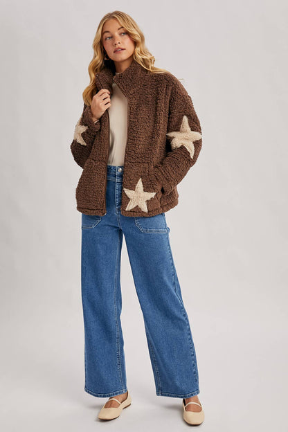 STAR-SHAPED FLEECE TEDDY JACKET