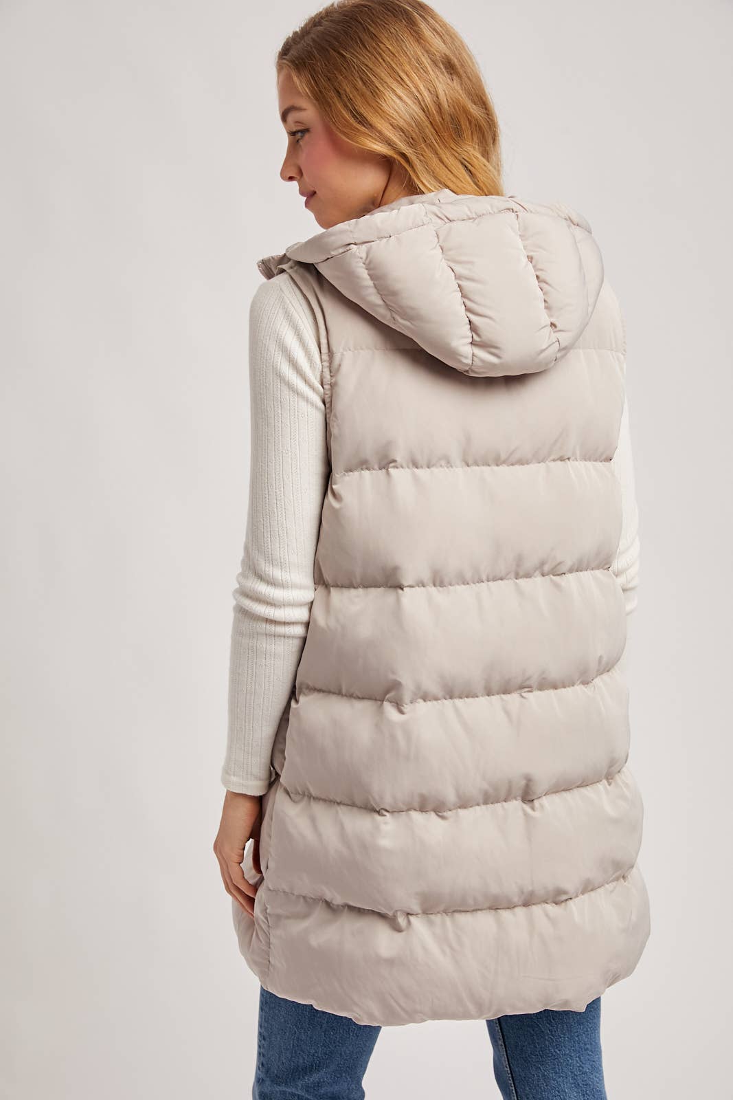 HOODED DOWN LONGLINE PUFFER VEST