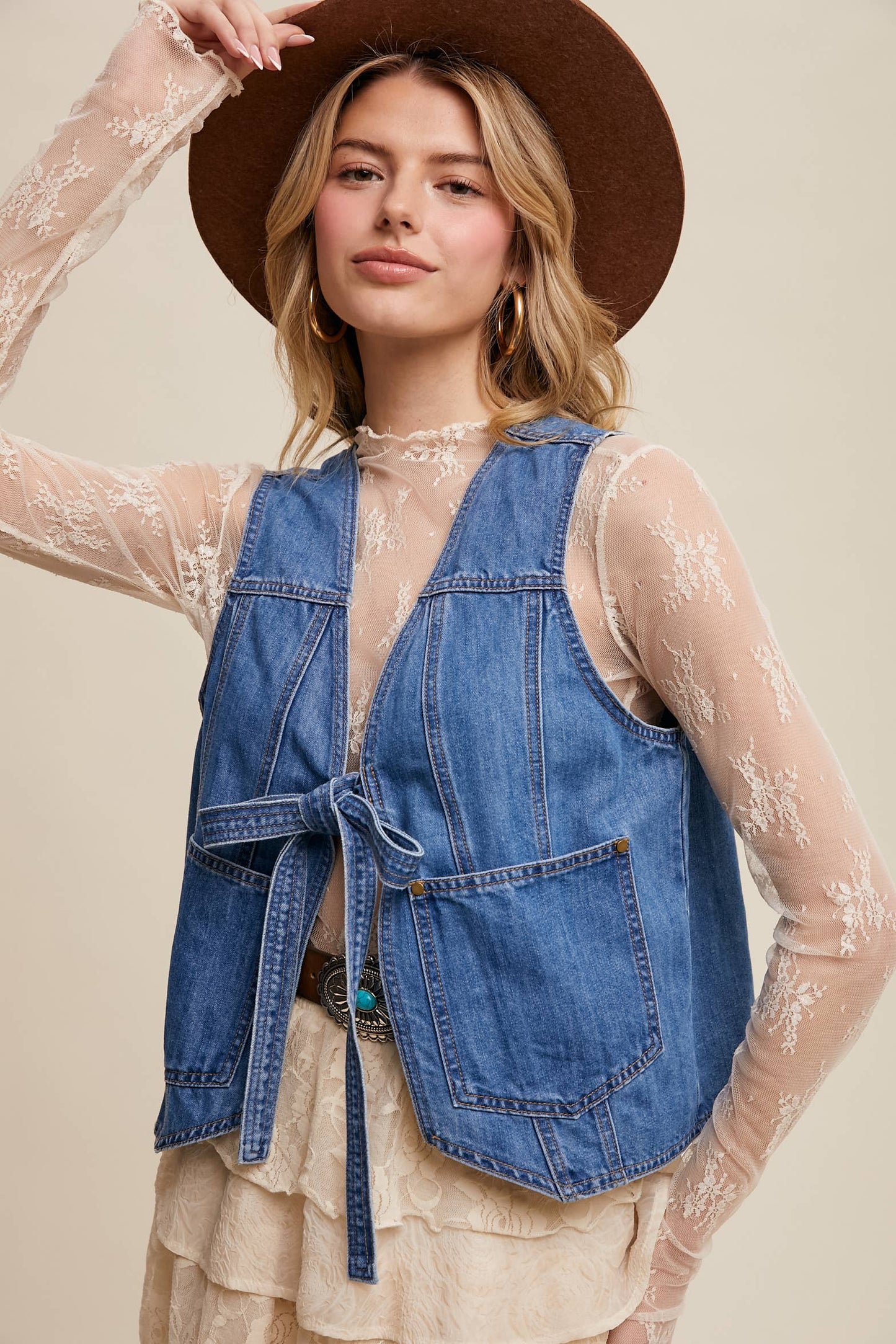 Cobalt Tie-Front Vest