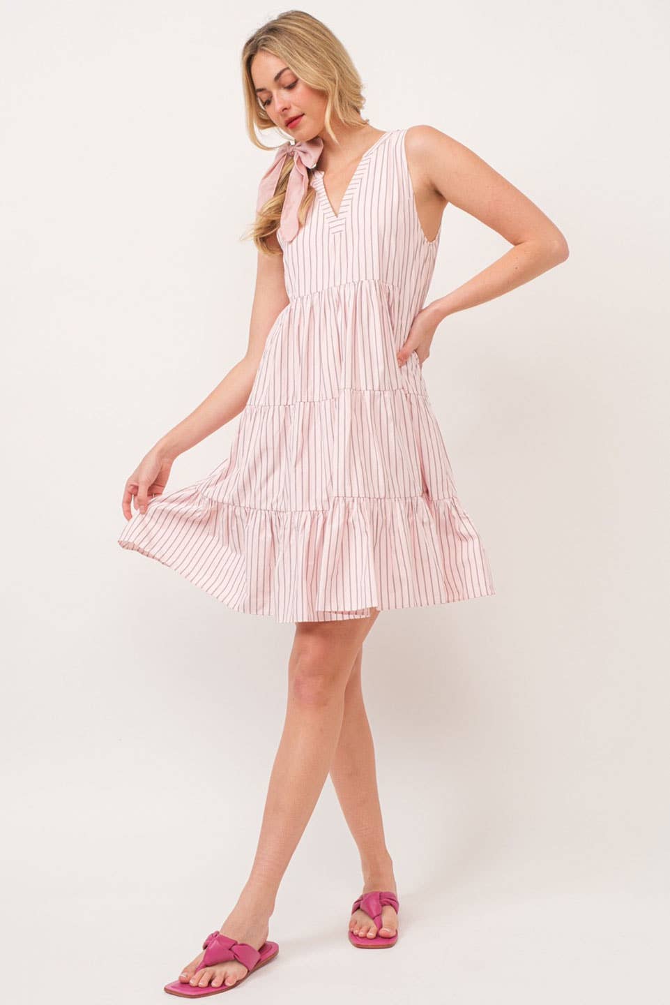 Pink Striped Midi Dress