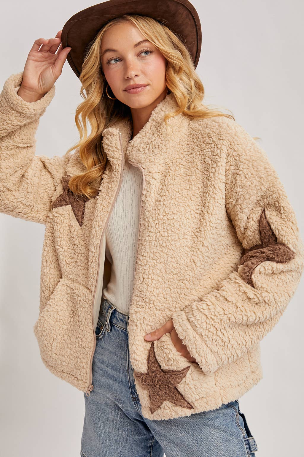 STAR-SHAPED FLEECE TEDDY JACKET