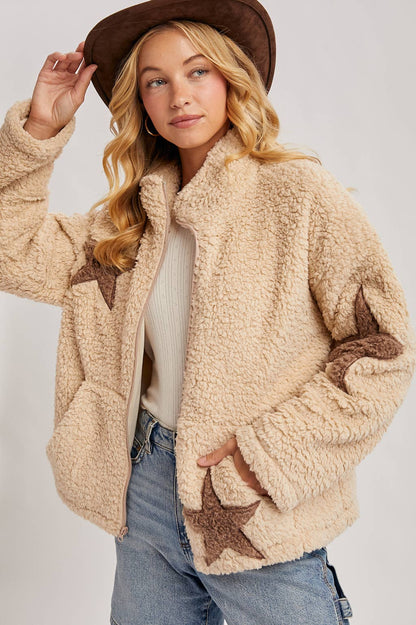 STAR-SHAPED FLEECE TEDDY JACKET