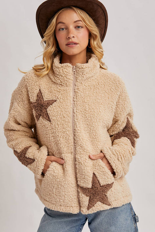 STAR-SHAPED FLEECE TEDDY JACKET