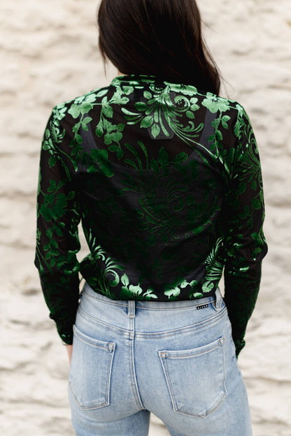 Velvet Floral Mesh Top