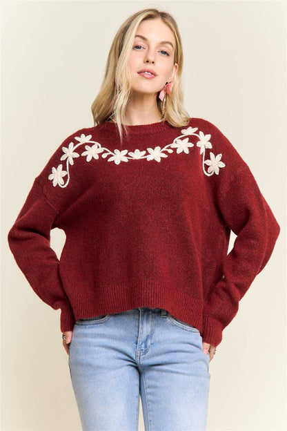 FLORAL Embroidered  SWEATER
