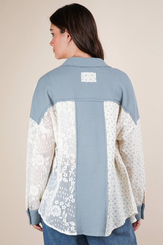 Contrast Knit & Lace Shacket