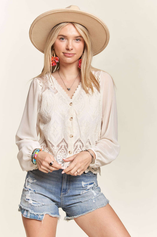 Button Down Embroidered Blouce