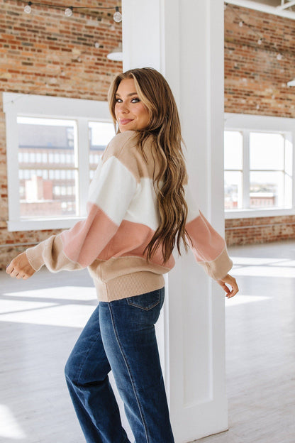Pink Color Block Sweater