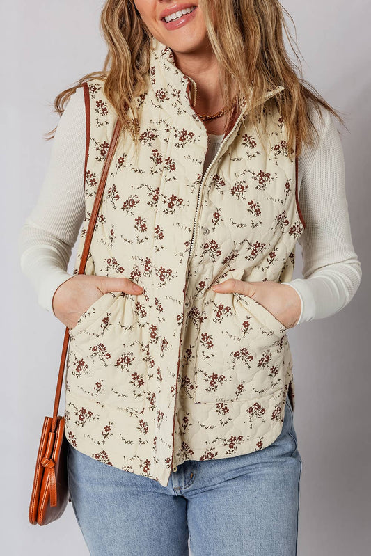 Floral Print Quilted Vest