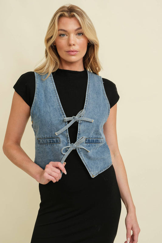 Bow Closure Denim Vest