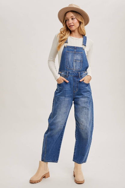 DENIM BARREL OVERALLS