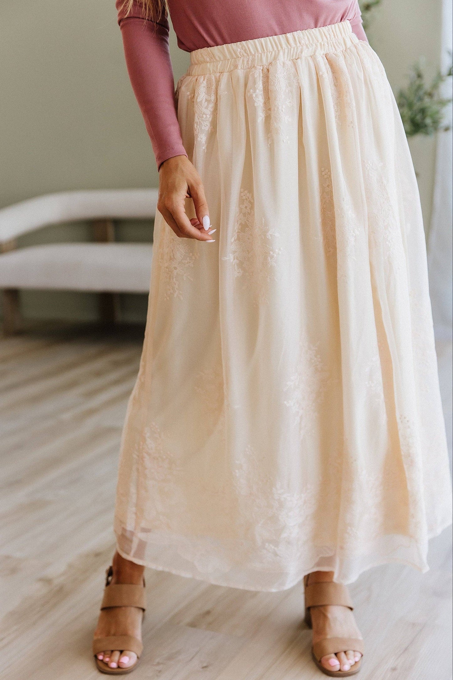 Oatmeal Mesh Overlay Skirt