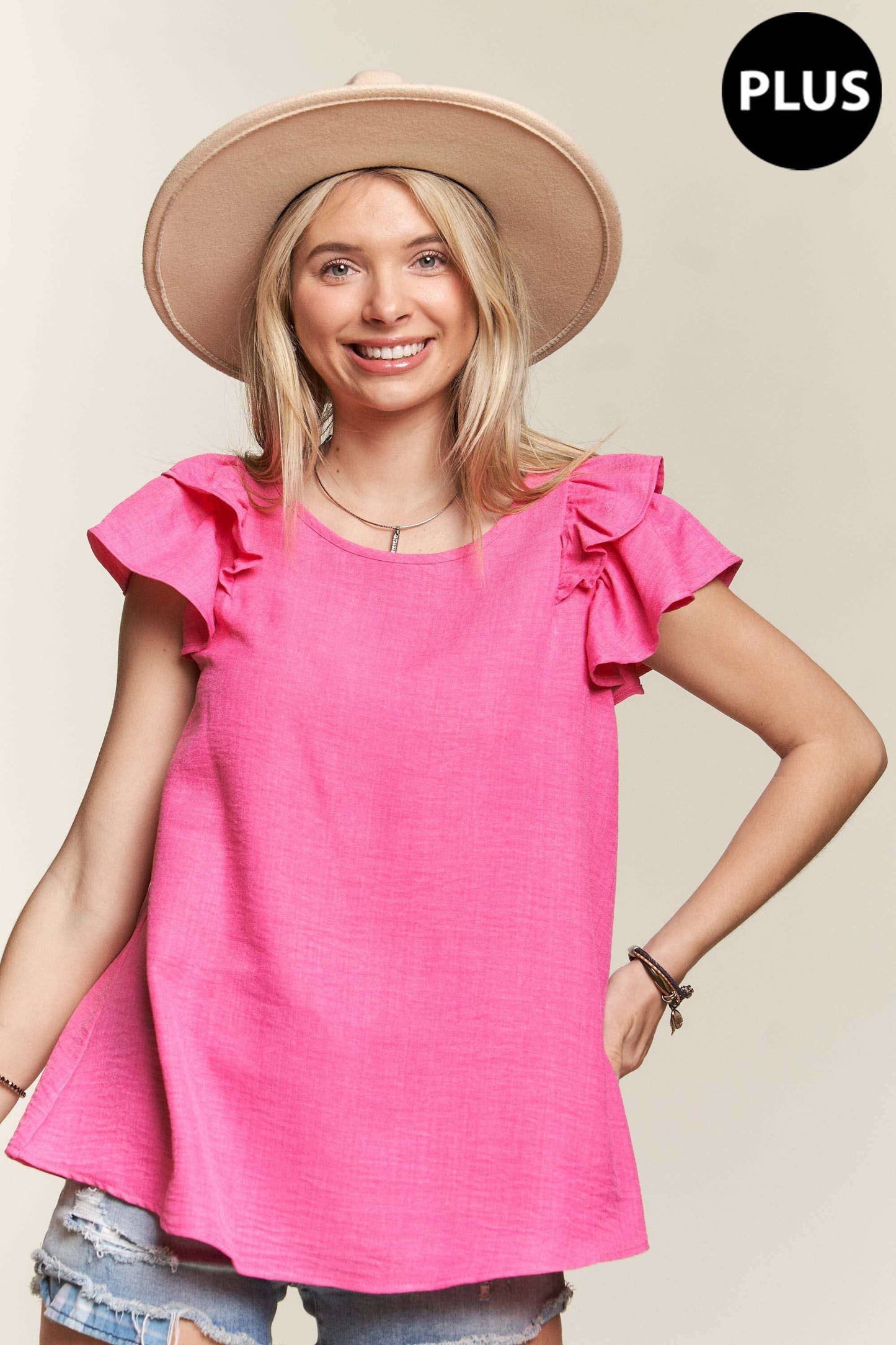 PLUS Ruffle Linen Blouse