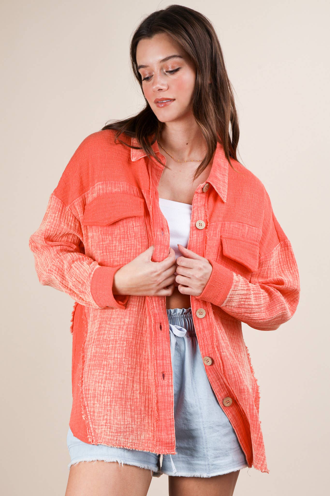 Mineral Washed Gauze Shacket Jacket