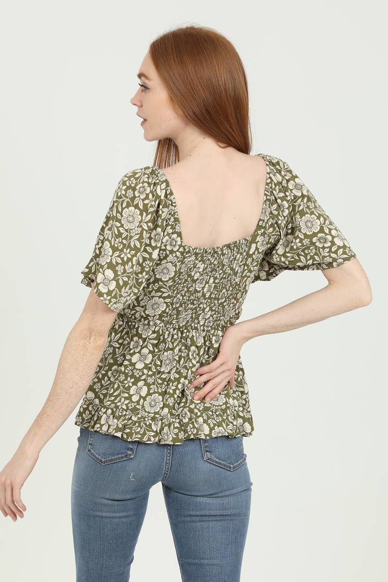 V NECK WIDE SLEEVE BLOUSE: S