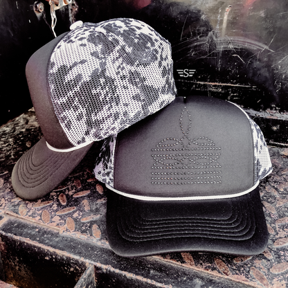 Rhinestone Boot Stitch Mesh Trucker Cap