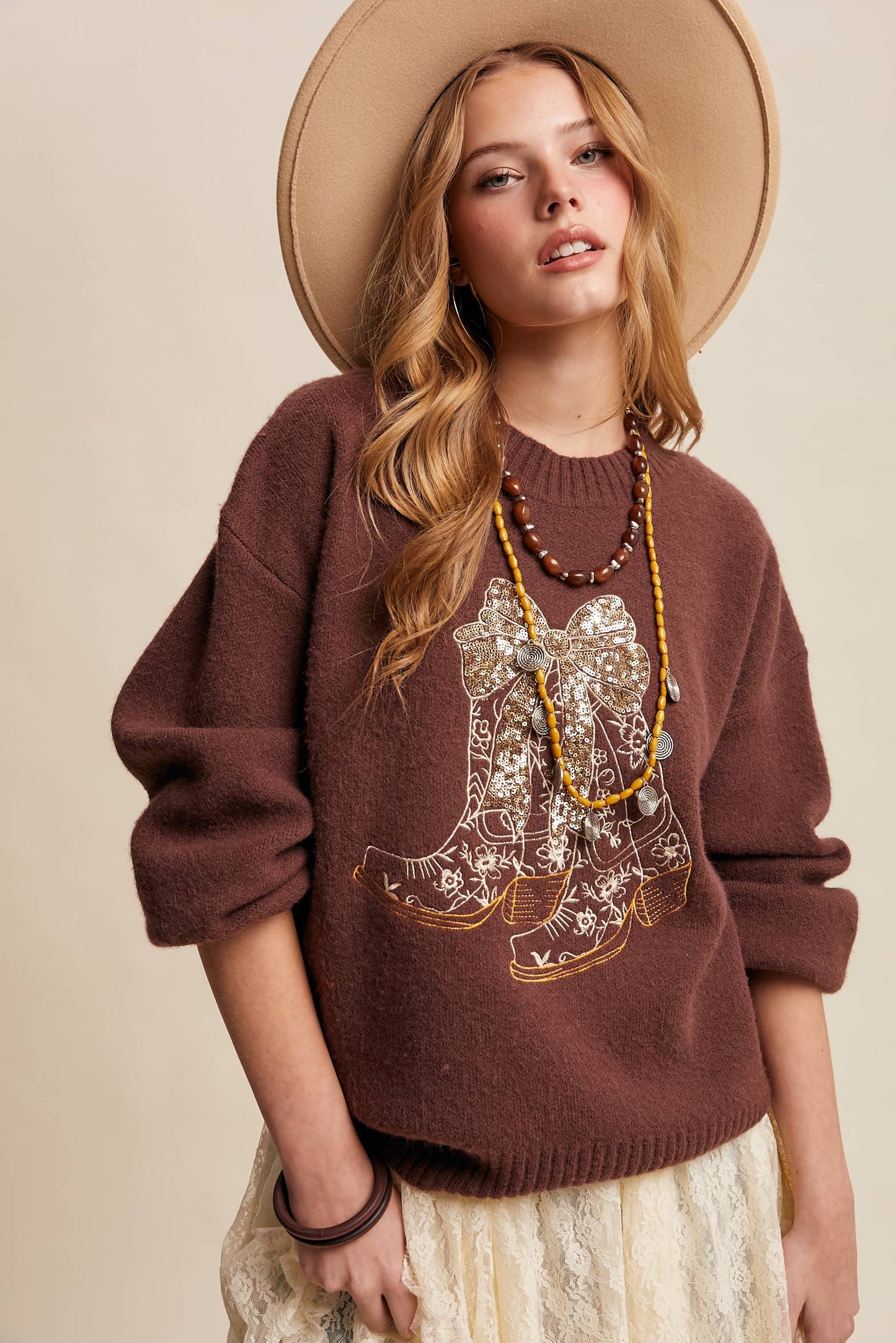 Sequin Cowboy Boot Sweater
