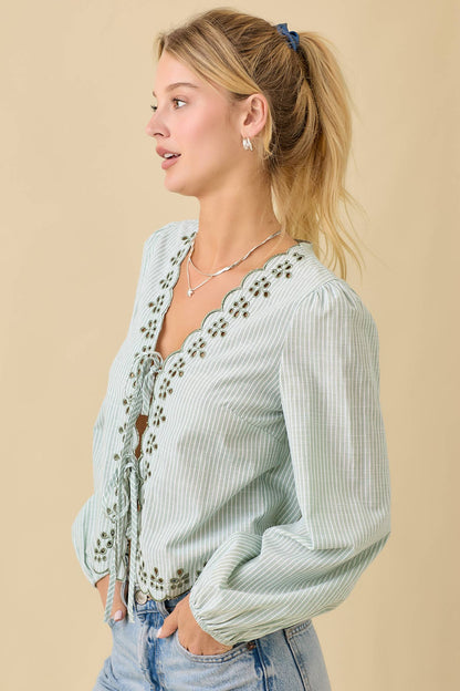V-neck Scallop Embroidered Top