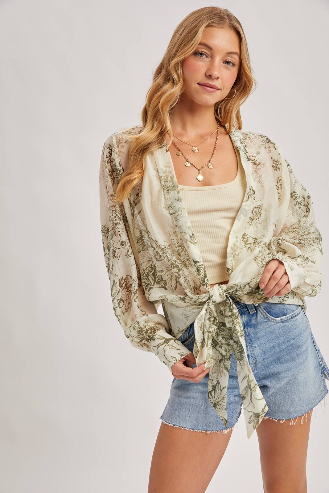 BOTANICAL BALLOON SLEEVE KIMONO