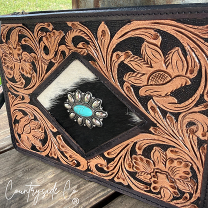 Tooled Leather Handbag & Wristlet