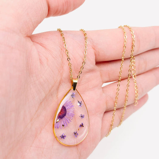 Purple Chrysanthemum Dried Flower Pendant Necklace