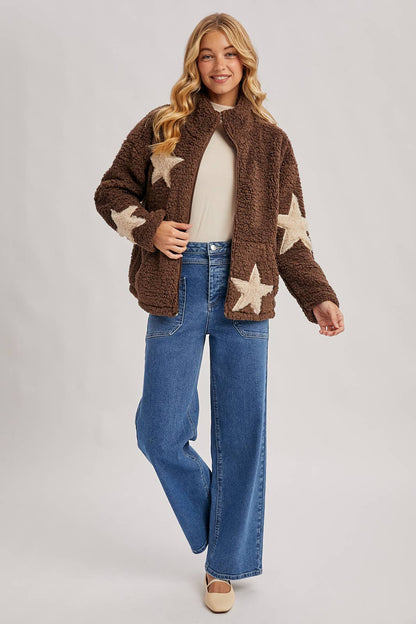 STAR-SHAPED FLEECE TEDDY JACKET