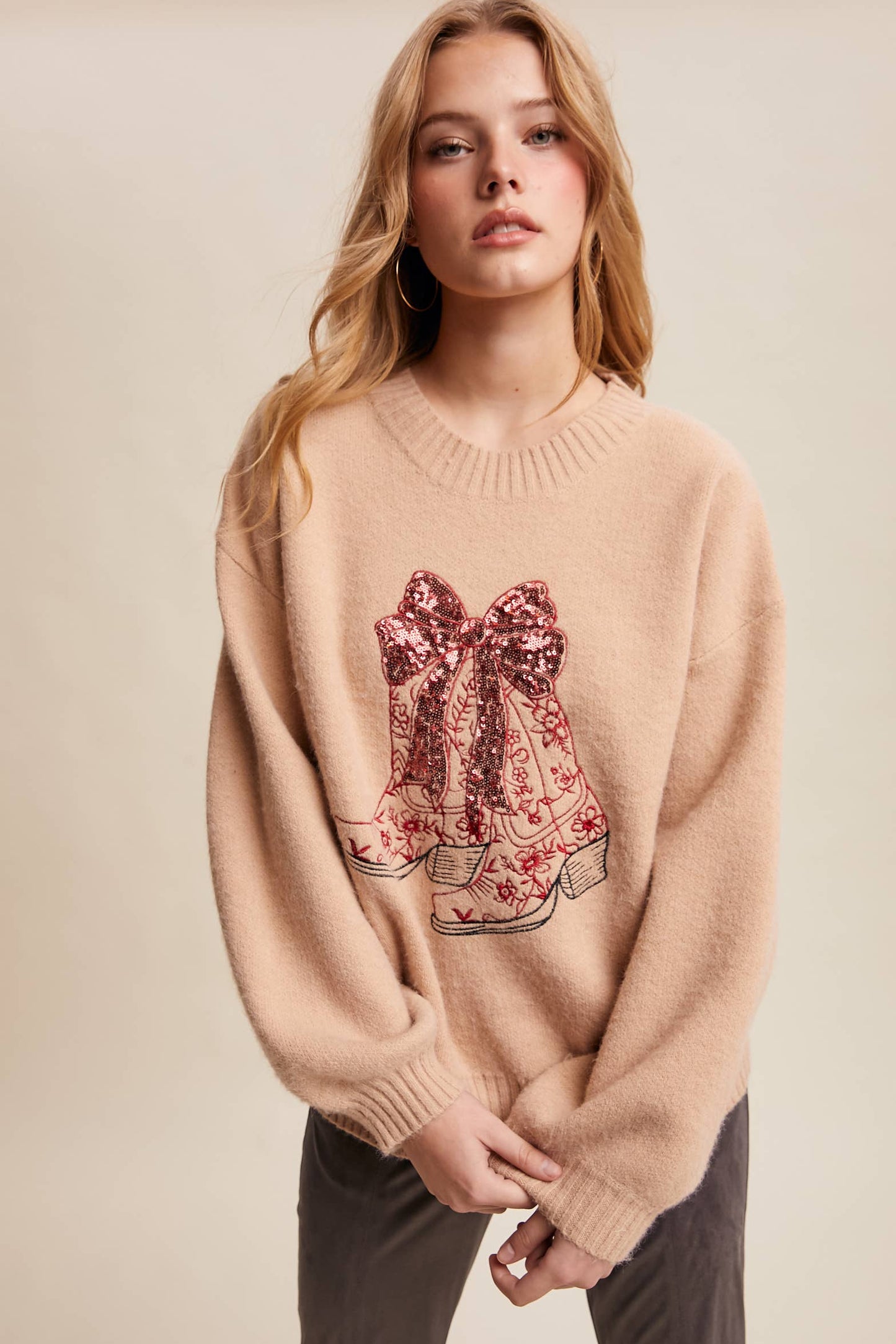 Sequin Cowboy Boot Sweater