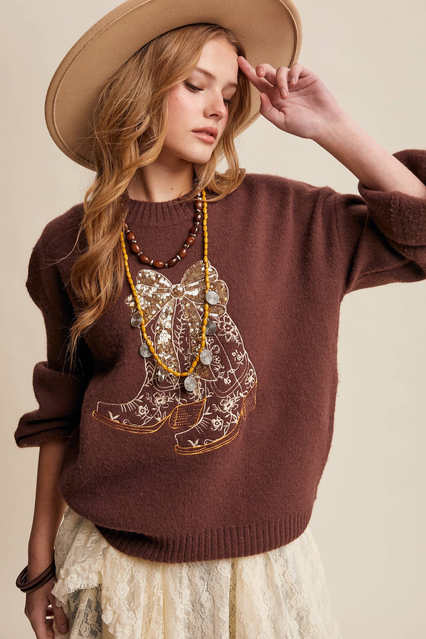 Sequin Cowboy Boot Sweater