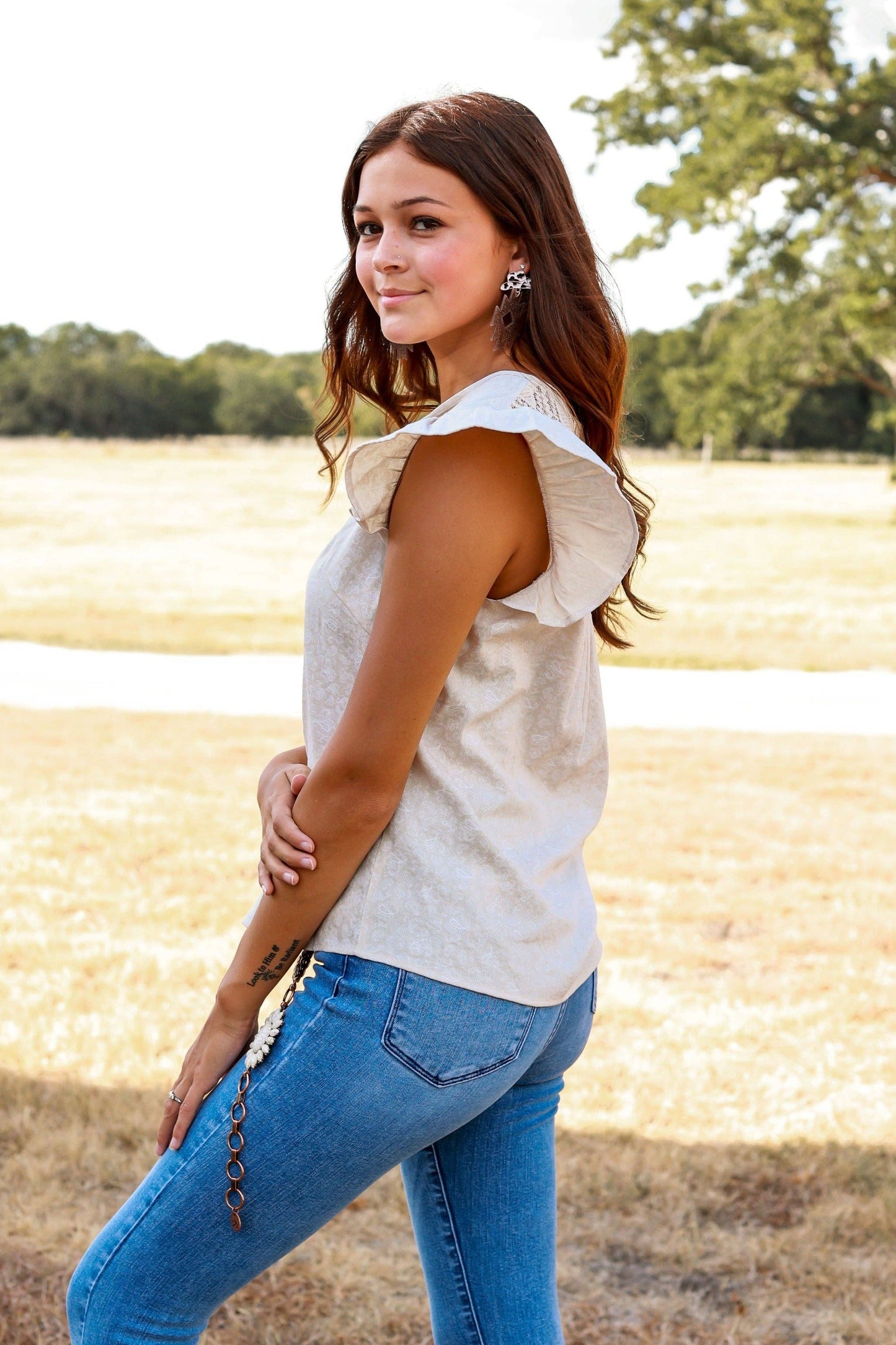 Beige Ruffle Lace Top