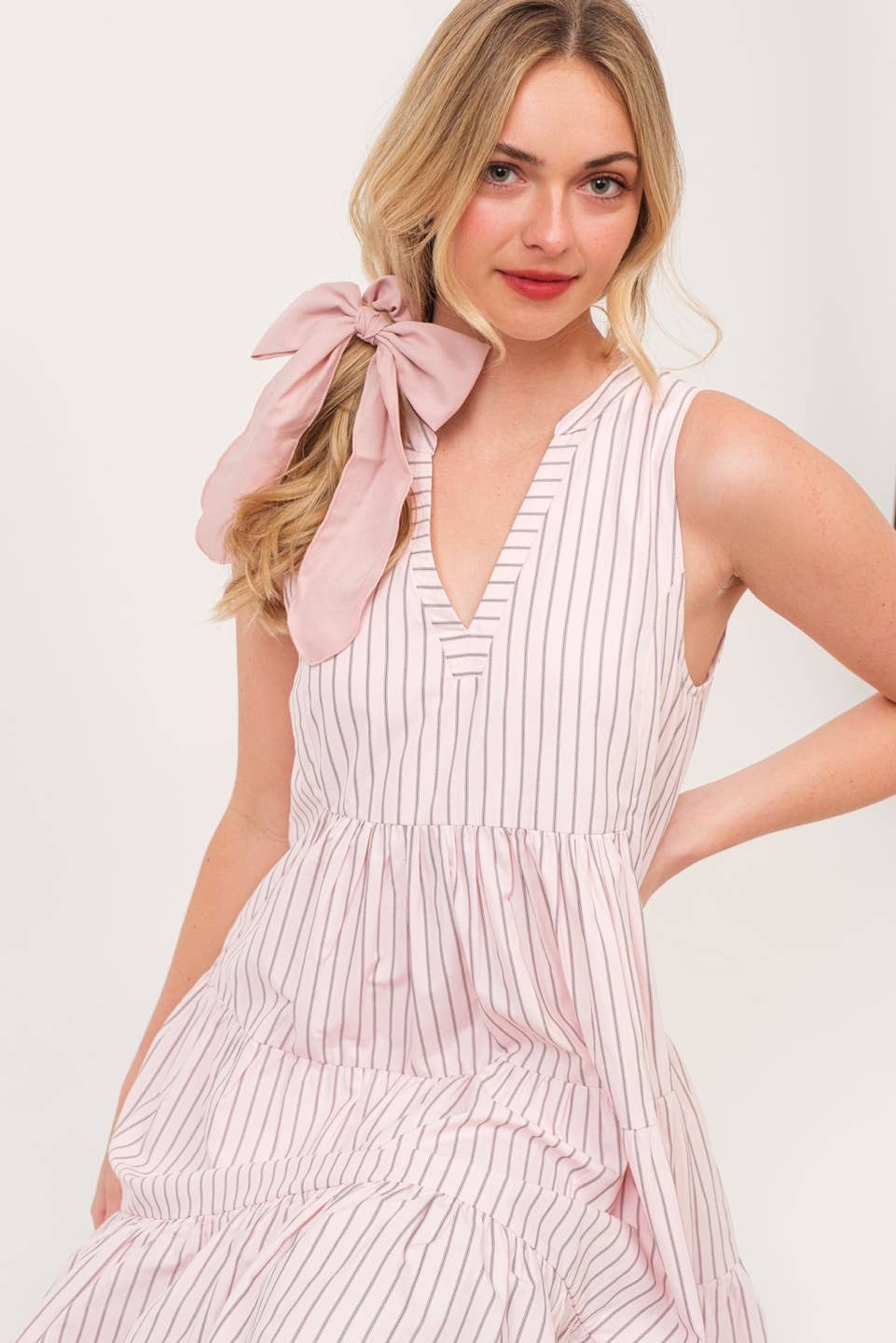 Pink Striped Midi Dress