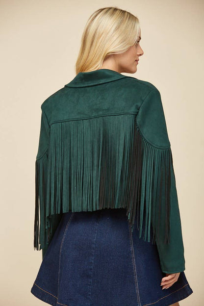 BOHO FRINGED FAUX SUEDE JACKET