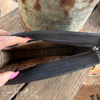 Tooled Leather Handbag & Wristlet