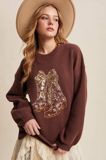 Sequin Cowboy Boot Sweater