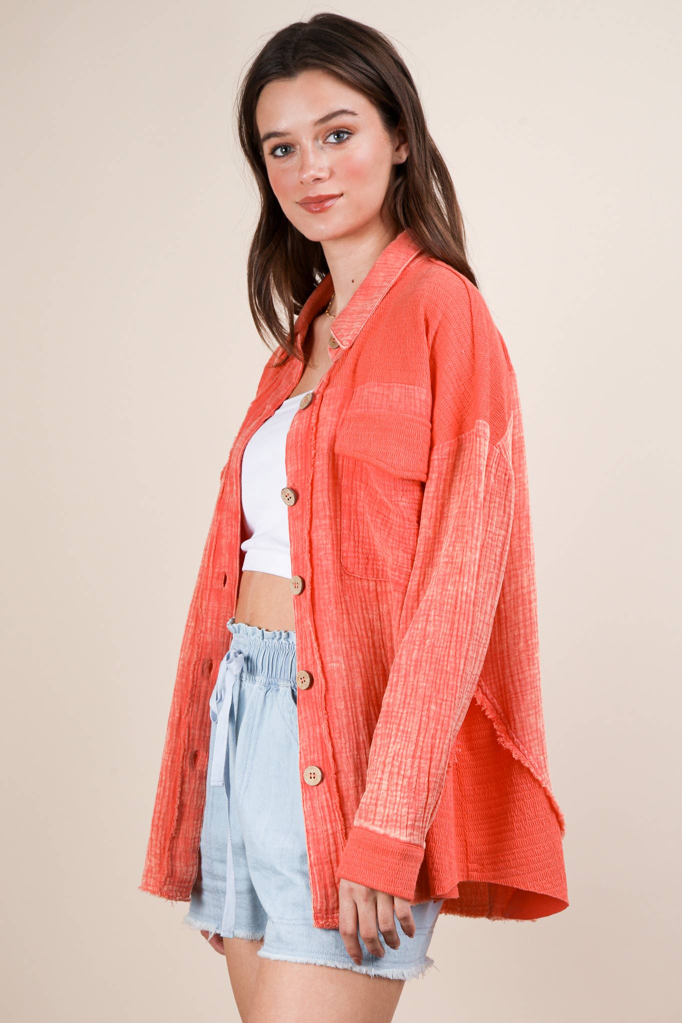 Mineral Washed Gauze Shacket Jacket