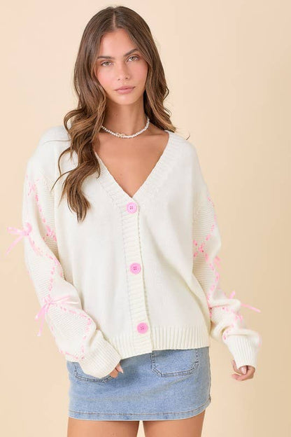 Hand Sewn Satin Ribbon Detail Cardigan
