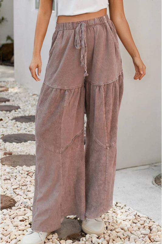 Mineral Wash Tiered Wide Leg Pants