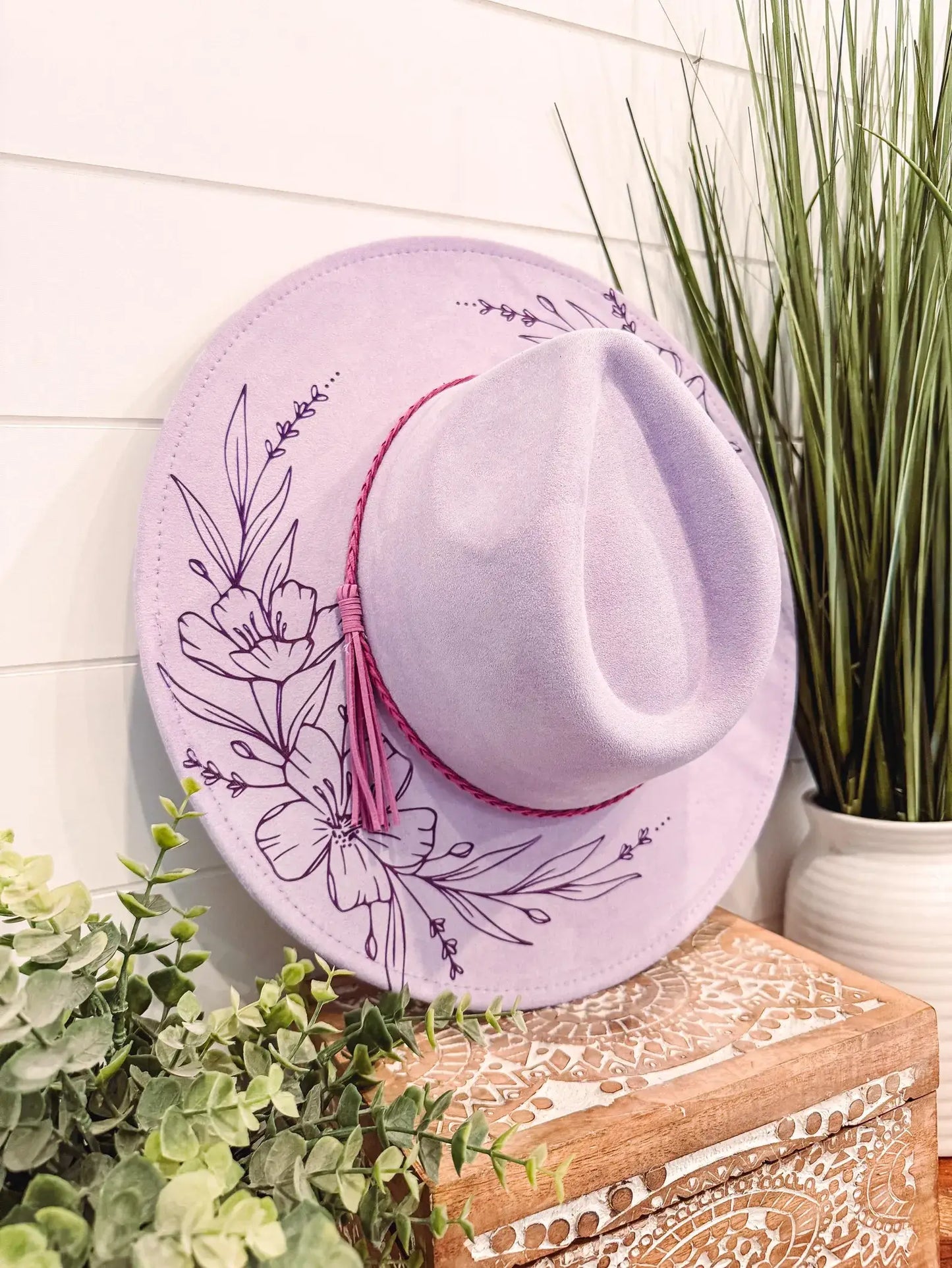 Engraved Lavender Floral Hat